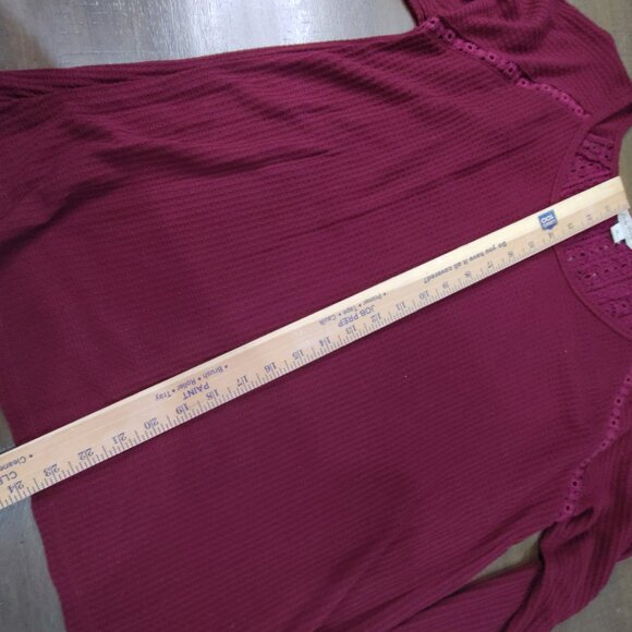 Lucky Brand Shirt Womens XL Boho Thermal Waffle Knit Lace Back Tulip Hem Red - Picture 9 of 10